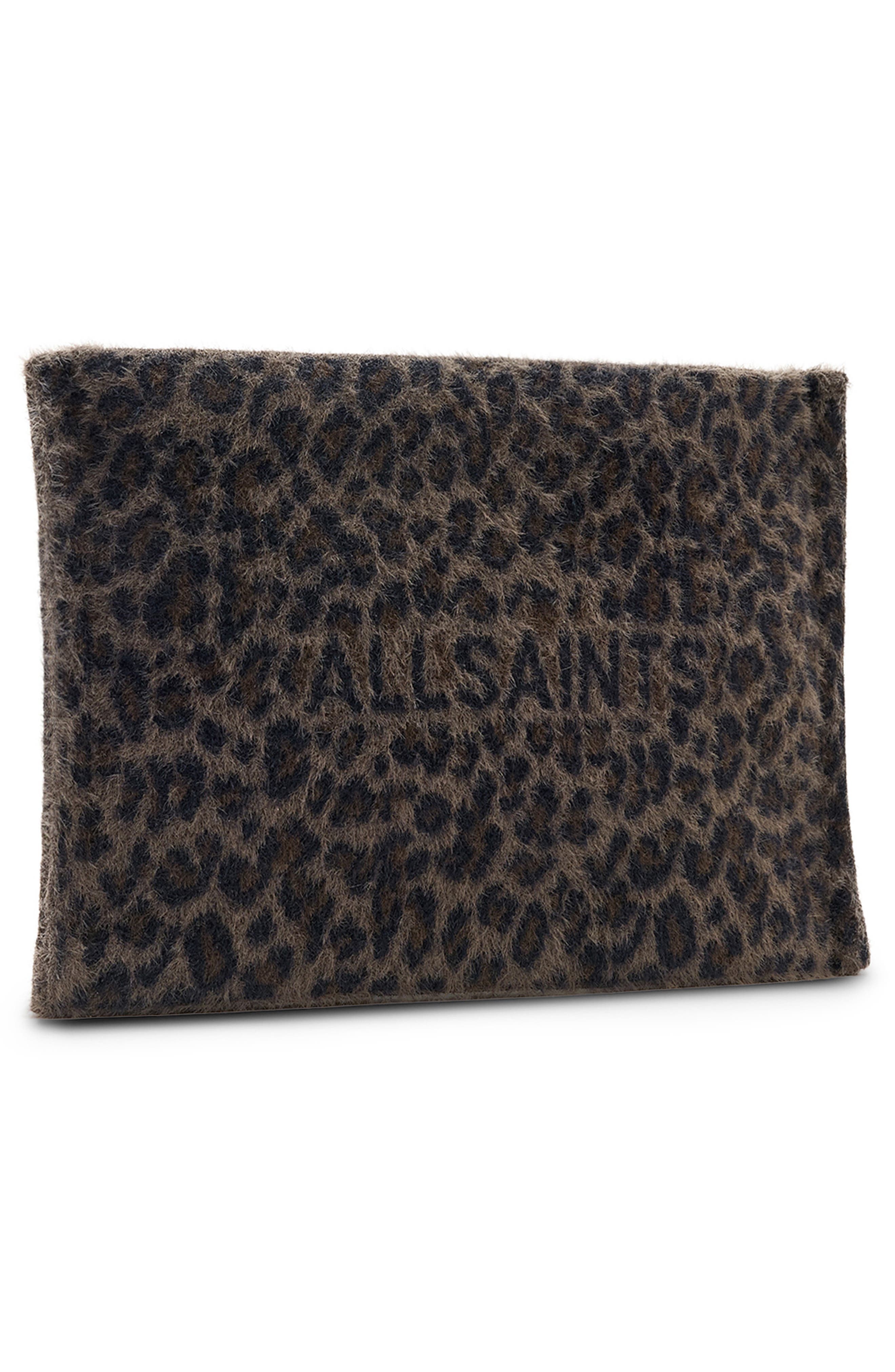 AllSaints Izzy Leopard Faux Fur Clutch, Alternate, color, 