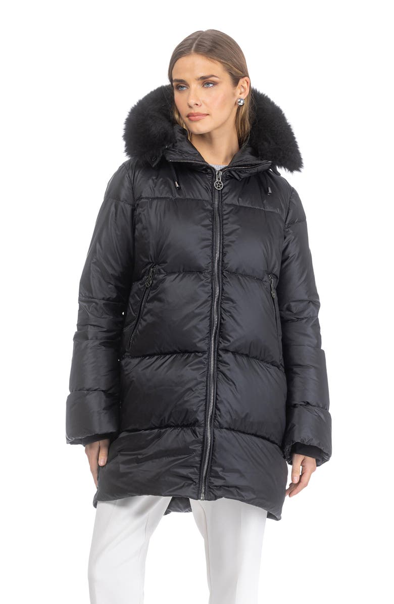 GORSKI Apres-Ski Horizontal Jacket With Detachable Genuine Shearling Hood Trim, Alternate, color, Black/Black
