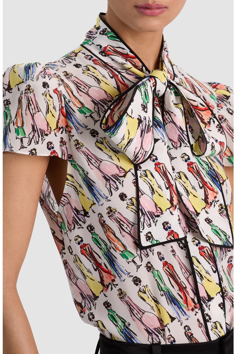 Jenie Stace Face Print Silk Button-Up Shirt, Alternate, color, LUXE STACE