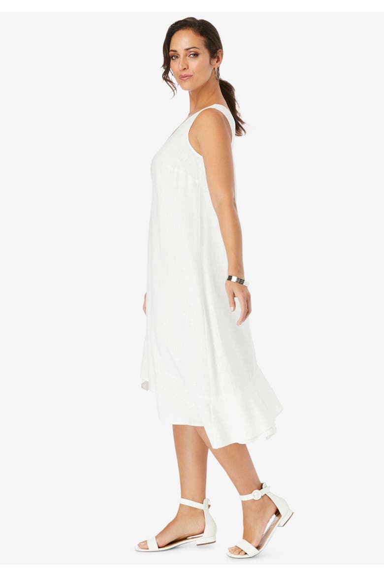 Linen Flounce Dress, Alternate, color, WHITE