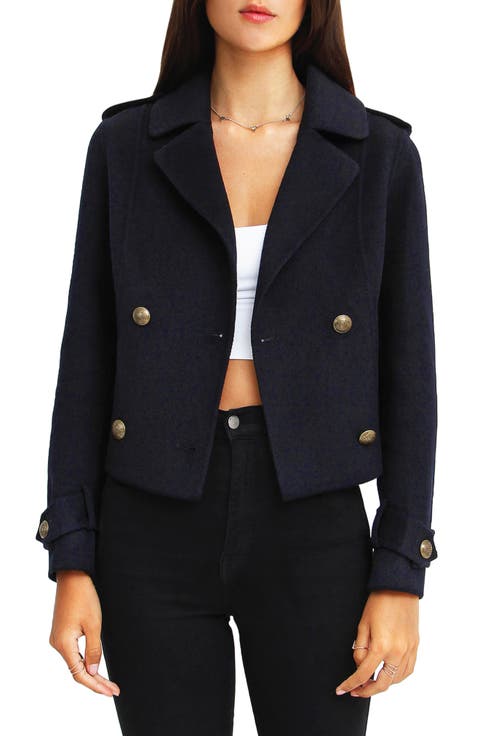 Better Off Military Wool Blend Crop Peacoat