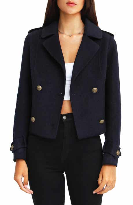 Belle & Bloom Better Off Military Wool Blend Crop Peacoat