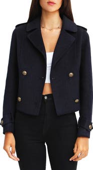 Belle & Bloom Better Off Military Wool Blend Crop Peacoat