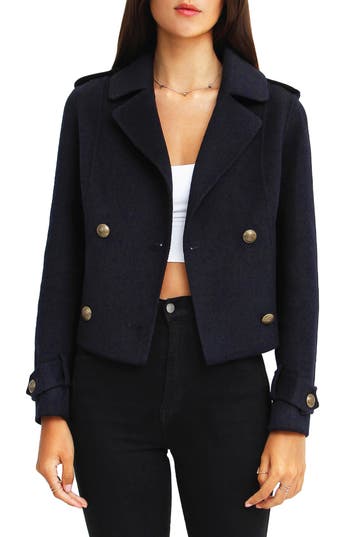 Belle & Bloom Better Off Military Wool Blend Crop Peacoat in Navy at Nordstrom Rack, Size X-Large