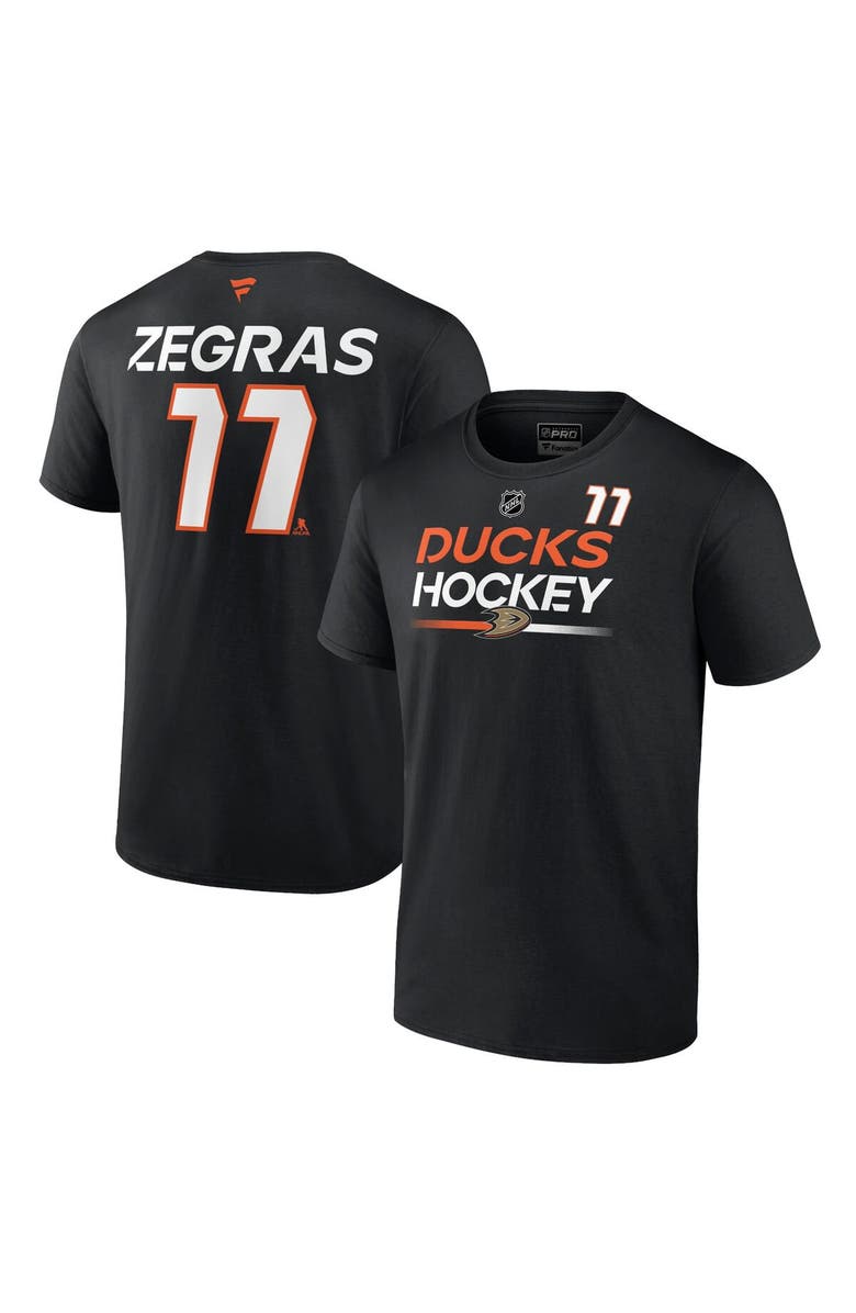 FANATICS Men's Fanatics Branded Trevor Zegras Black Anaheim Ducks Authentic Pro Prime Name & Number T-Shirt, Main, color, 