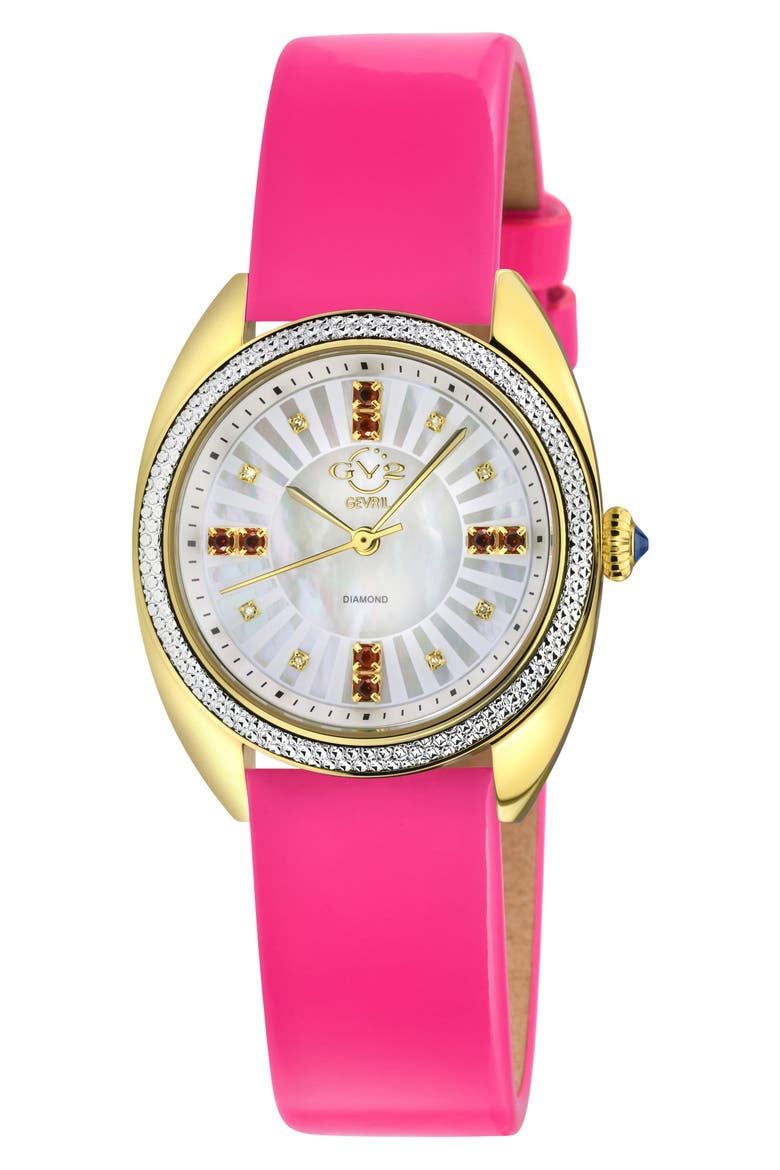 Palermo Diamond Leather Strap Watch, 35mm - 0.04ct., Main, color, PINK