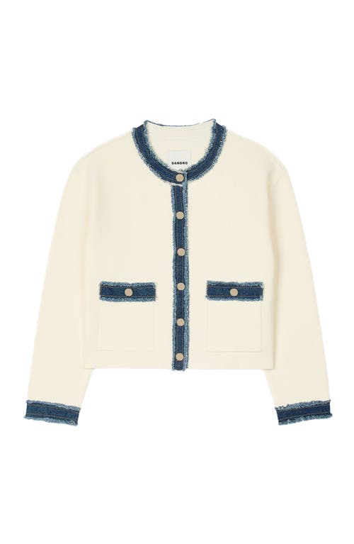 Sandro Cardigan With Denim Details In Ecru