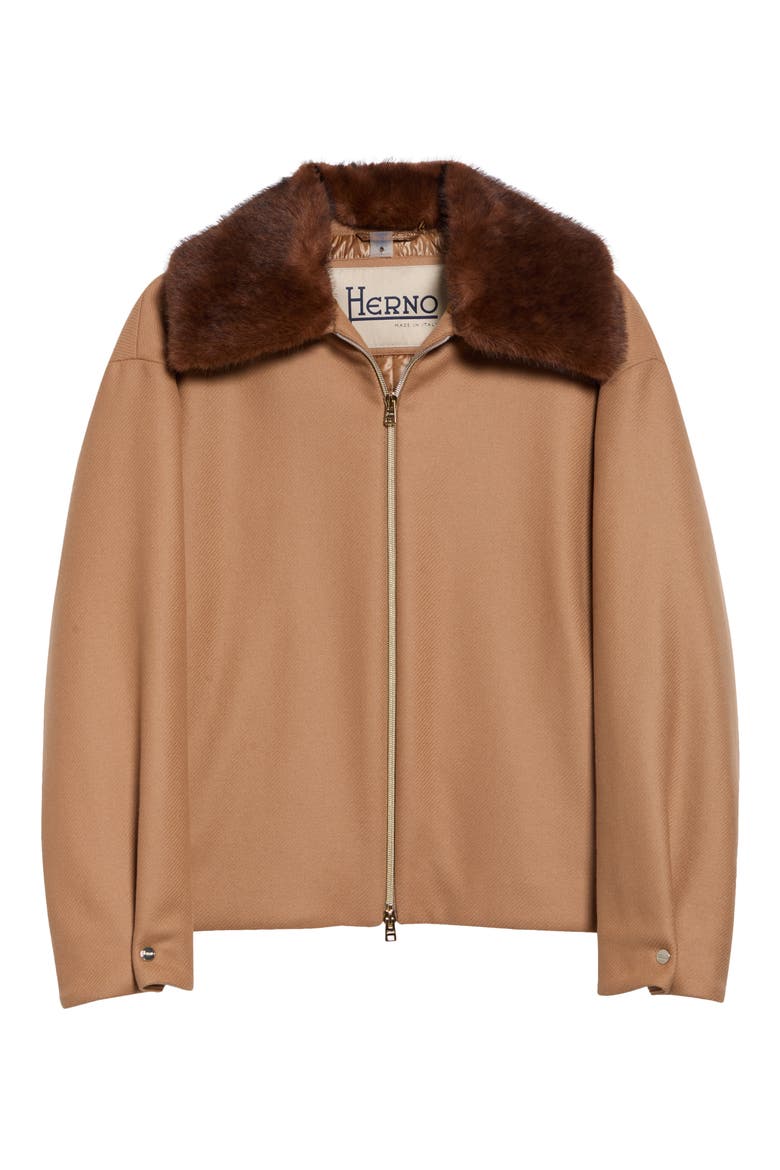Faux Fur Collar Wool Blend Jacket, Main, color, 2157 CAMEL