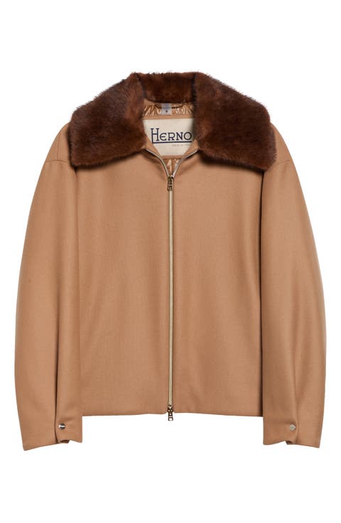 Faux Fur Collar Wool Blend Jacket