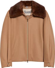 Herno Faux Fur Collar Wool Blend Jacket