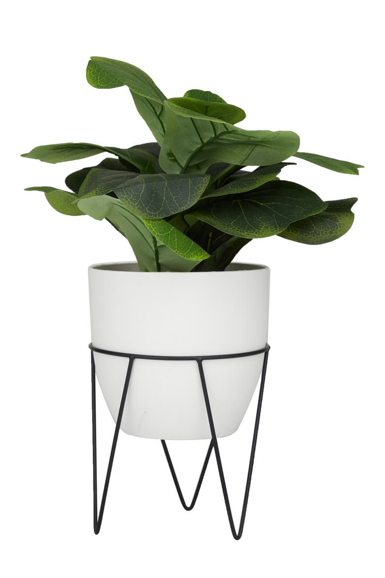 Green Faux Foliage Potted Artificial Fiddle Fig Leaf Tree, Alternate, color, GREEN