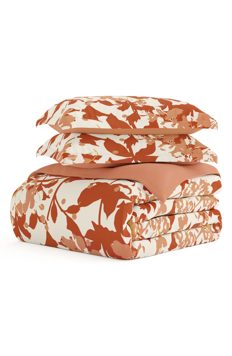 HOMESPUN Premium Ultra Soft Boho Flower 3-Piece Reversible Duvet Cover Set, Main, color, Clay