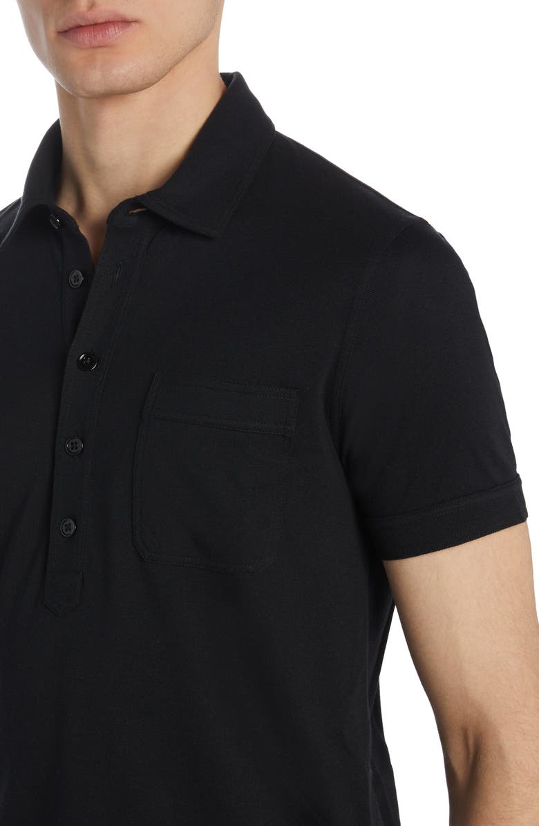TOM FORD Cotton & Silk Piqué Pocket Polo, Alternate, color, Black