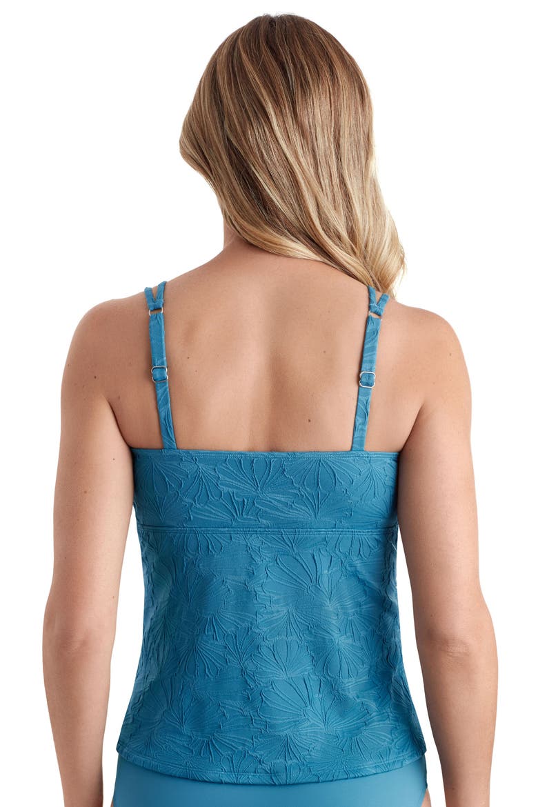 Crossover Tankini Swimsuit Top, Alternate, color, Turquoise Pressed Flowers