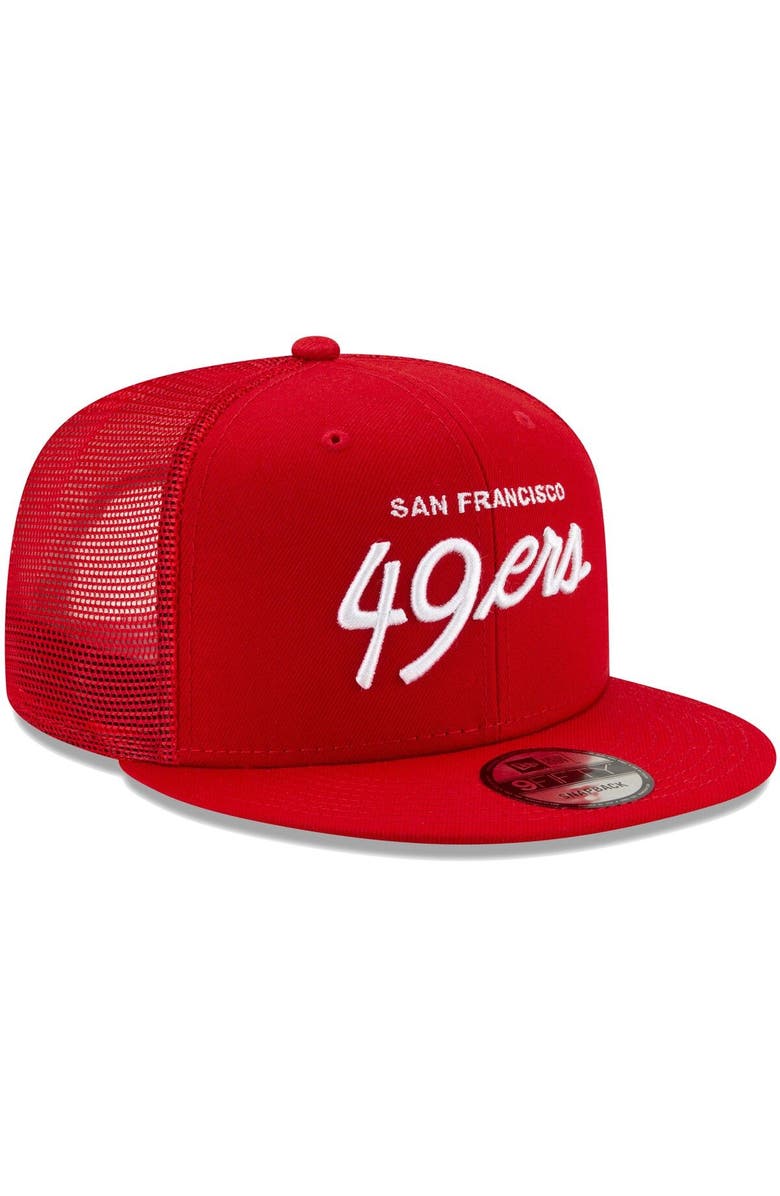 New Era Men's New Era Scarlet San Francisco 49ers Script Trucker 9FIFTY Snapback Hat, Alternate, color, 