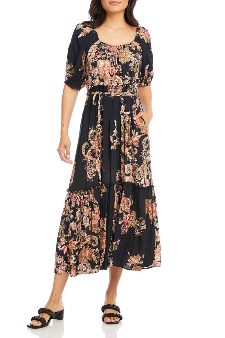 Printed Tie Waist Maxi Dress, Alternate, color, PRINT
