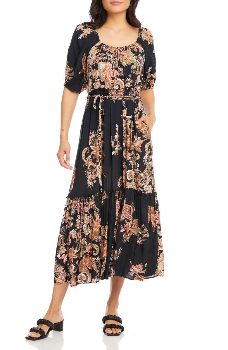 Karen Kane Printed Tie Waist Maxi Dress, Alternate, color,