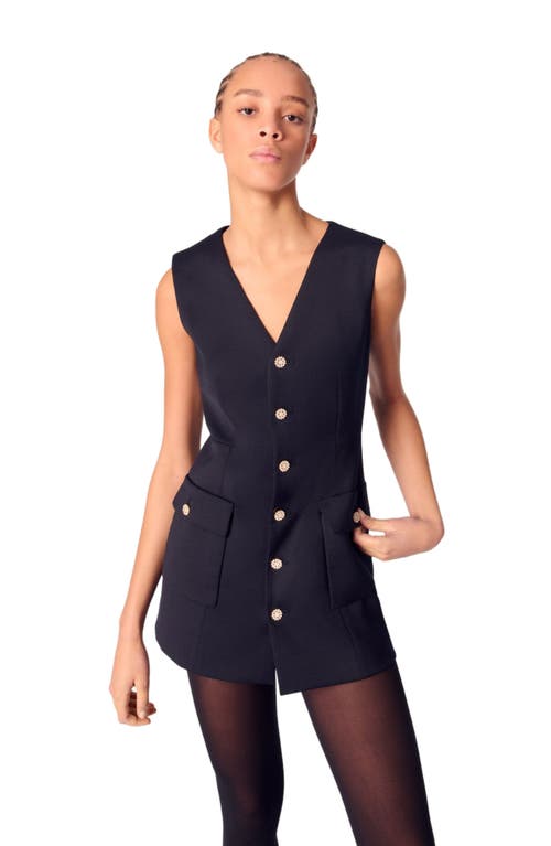 Maje Layered-effect Wool-blend Dress In Navy