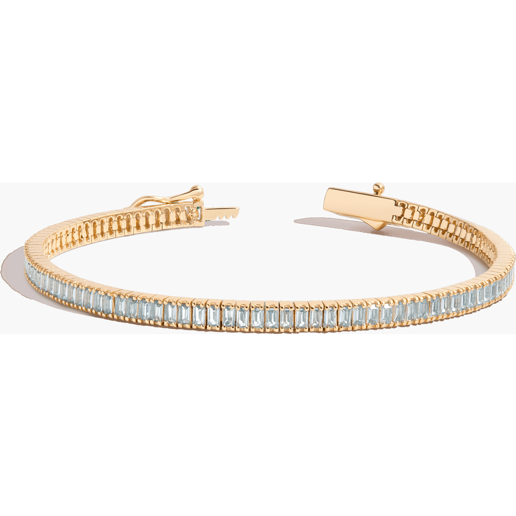 Aurate New York Lab Grown Aquamarine Baguette Tennis Bracelet In Gold