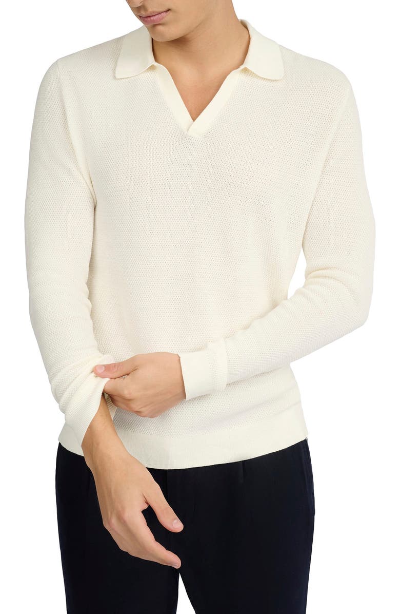 Onia Cotton Textured Long Sleeve Johnny Polo, Alternate, color, Egret