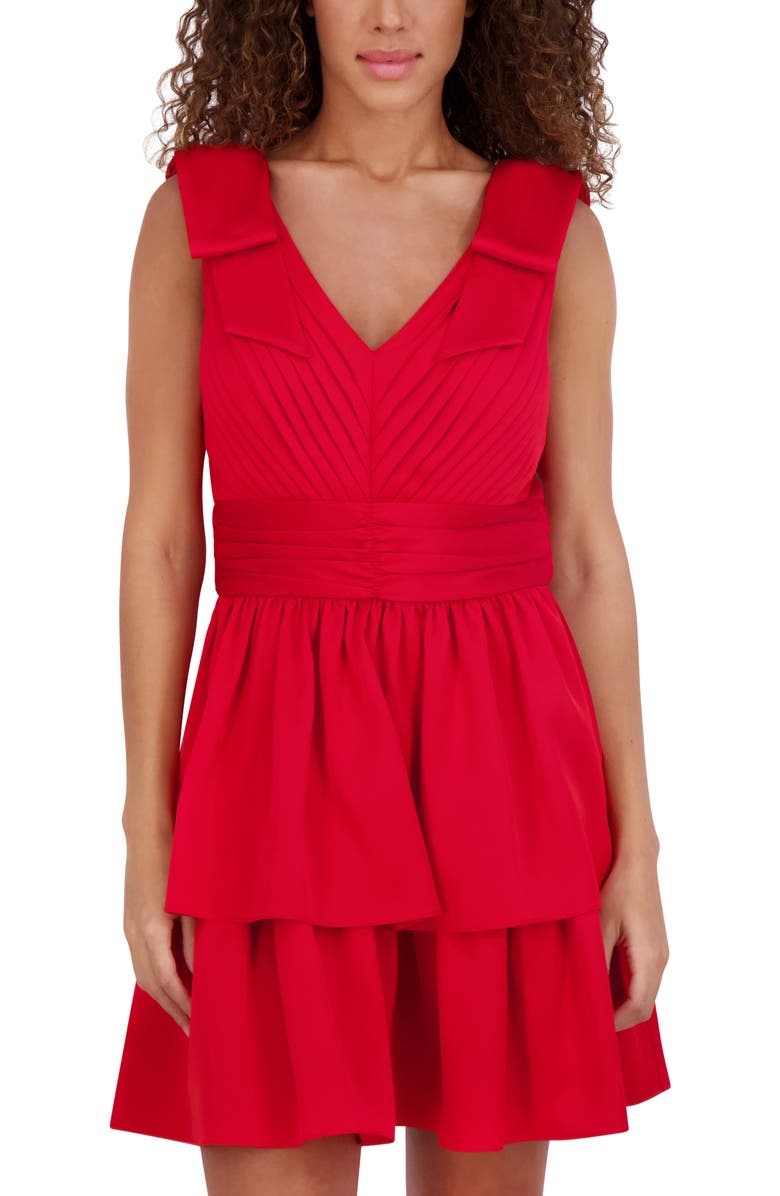 Kensie Bow Shoulder Sleeveless Satin Minidress, Alternate, color, Red
