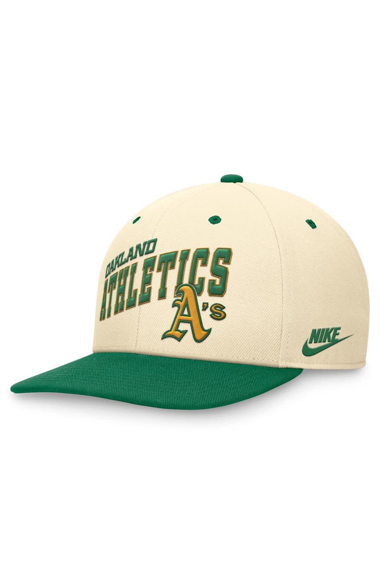 Nike Men's Nike Cream/Green Oakland Athletics Rewind Cooperstown Collection Performance Snapback Hat, Main, color,