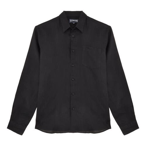 Vilebrequin Linen Solid Shirt In Noir