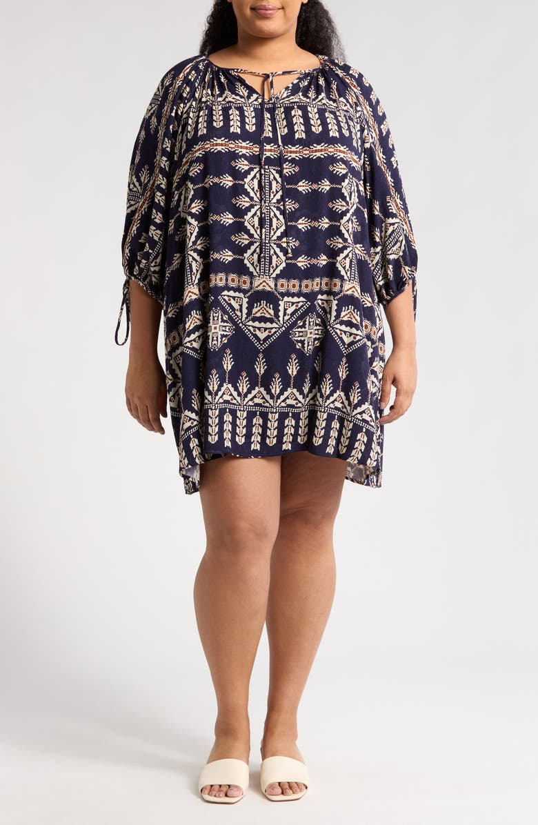 Renee C Boho Long Sleeve Tunic Dress, Main, color, Navy