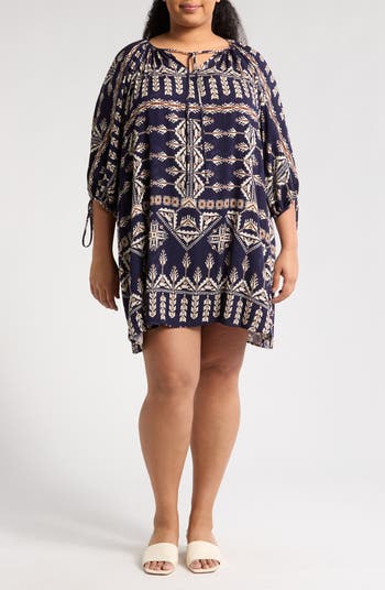Renee C Boho Long Sleeve Tunic Dress in Navy at Nordstrom Rack, Size 2X