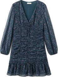 MANGO TEEN Floral Long Sleeve Ruffle Hem Minidress