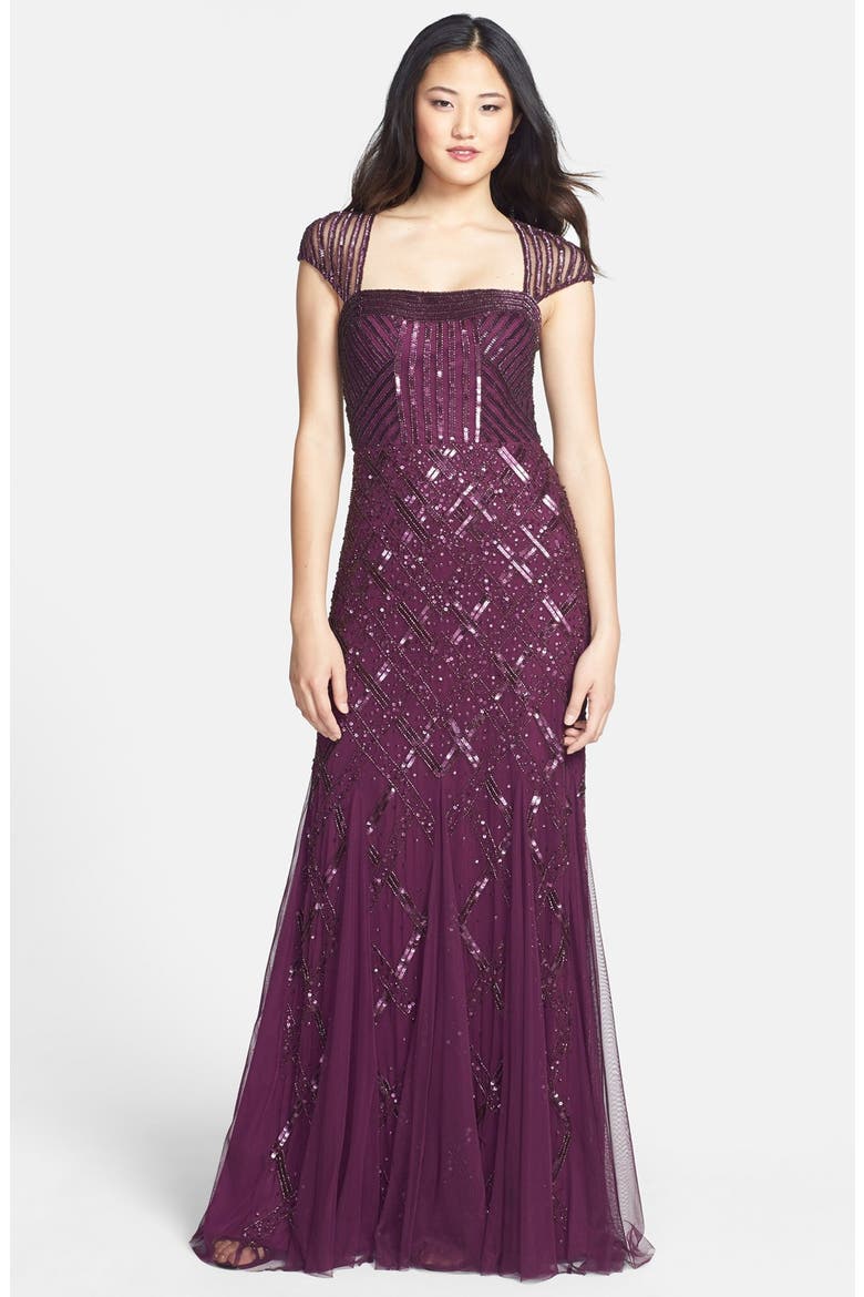 Embellished Mesh Mermaid Gown, Main, color, CASSIS