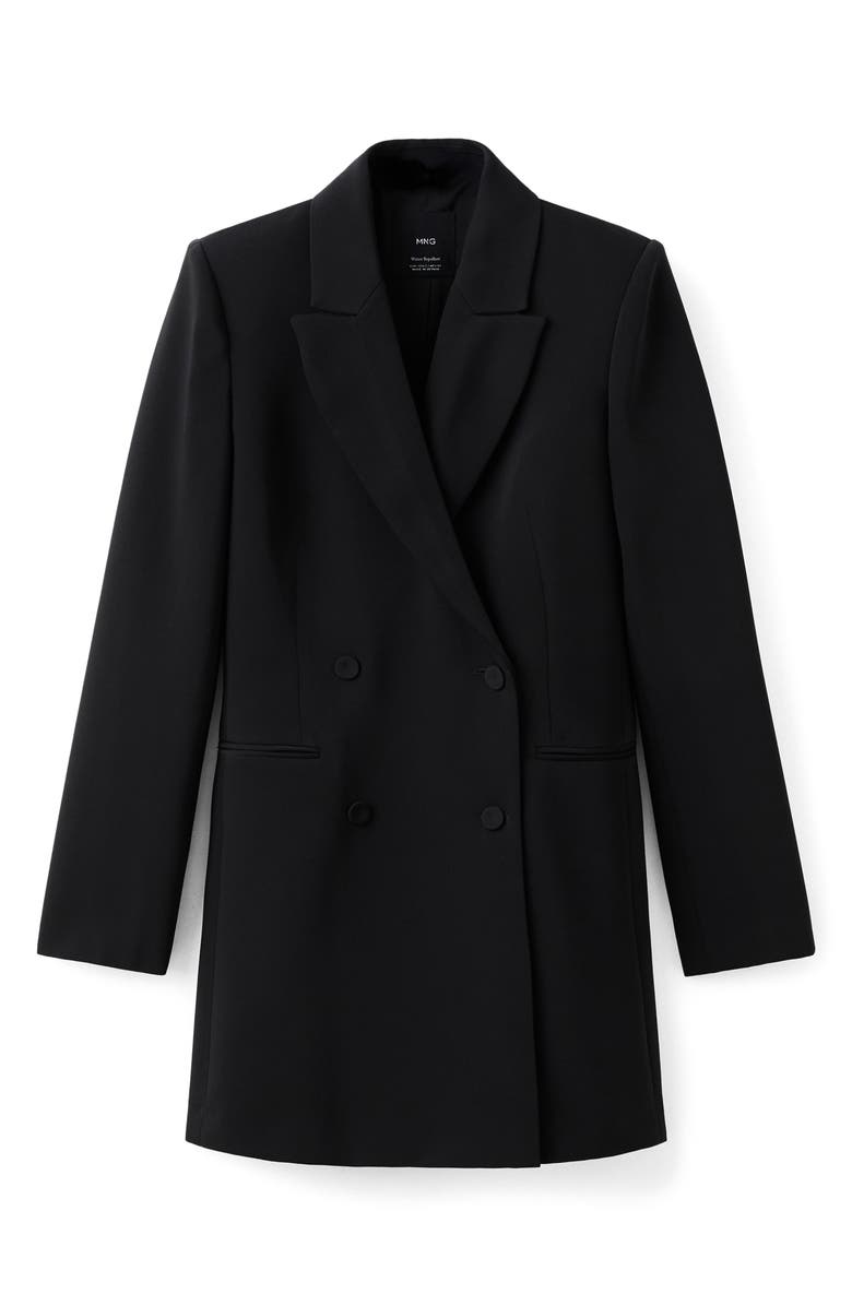 MANGO Double Breasted Long Blazer, Alternate, color, Black