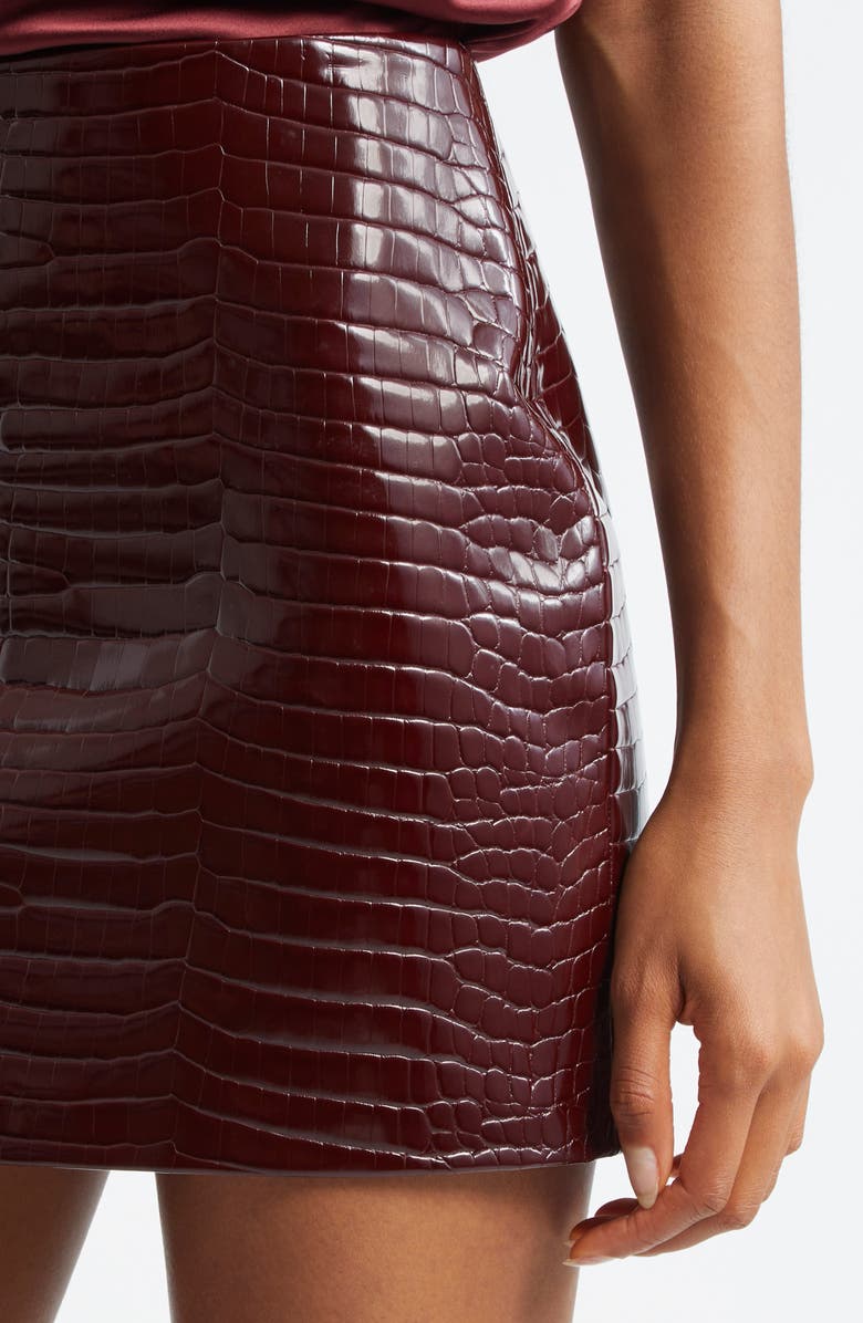 L'AGENCE Gerard Croc Embossed Faux Leather Miniskirt, Alternate, color, Dark Port Croc