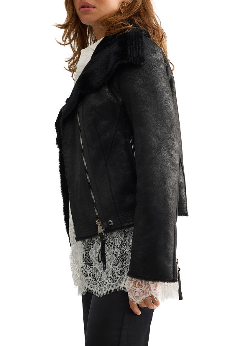 Fourline Faux Leather Jacket with Faux Shearling Lining, Alternate, color, BLACK