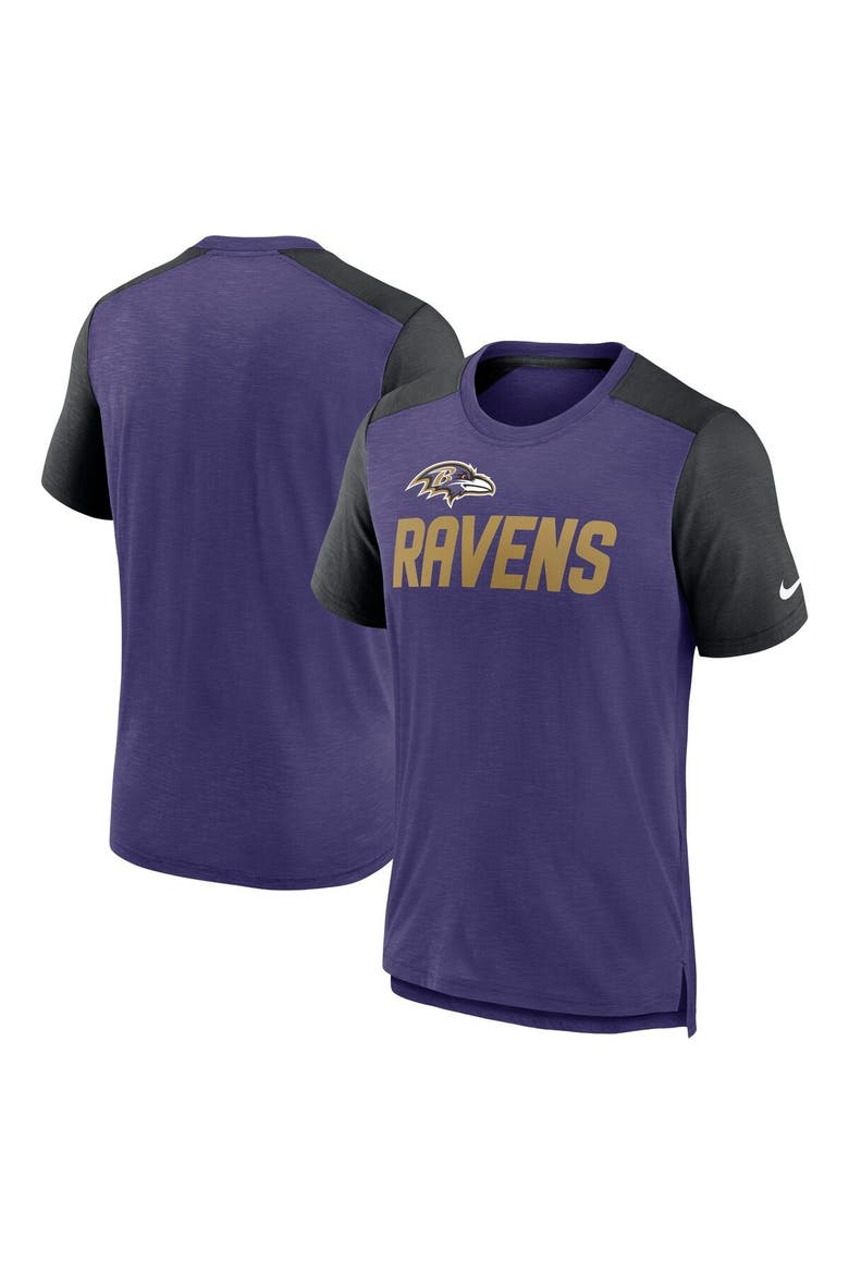Men's Nike Heathered Purple/Heathered Black Baltimore Ravens Color Block Team Name T-Shirt, Main, color, Heather Purple