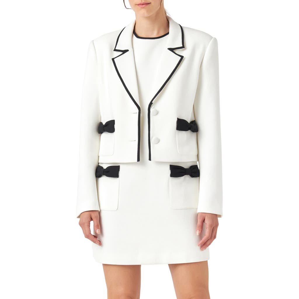English Factory Bow Contrast Blazer In Ivory/black