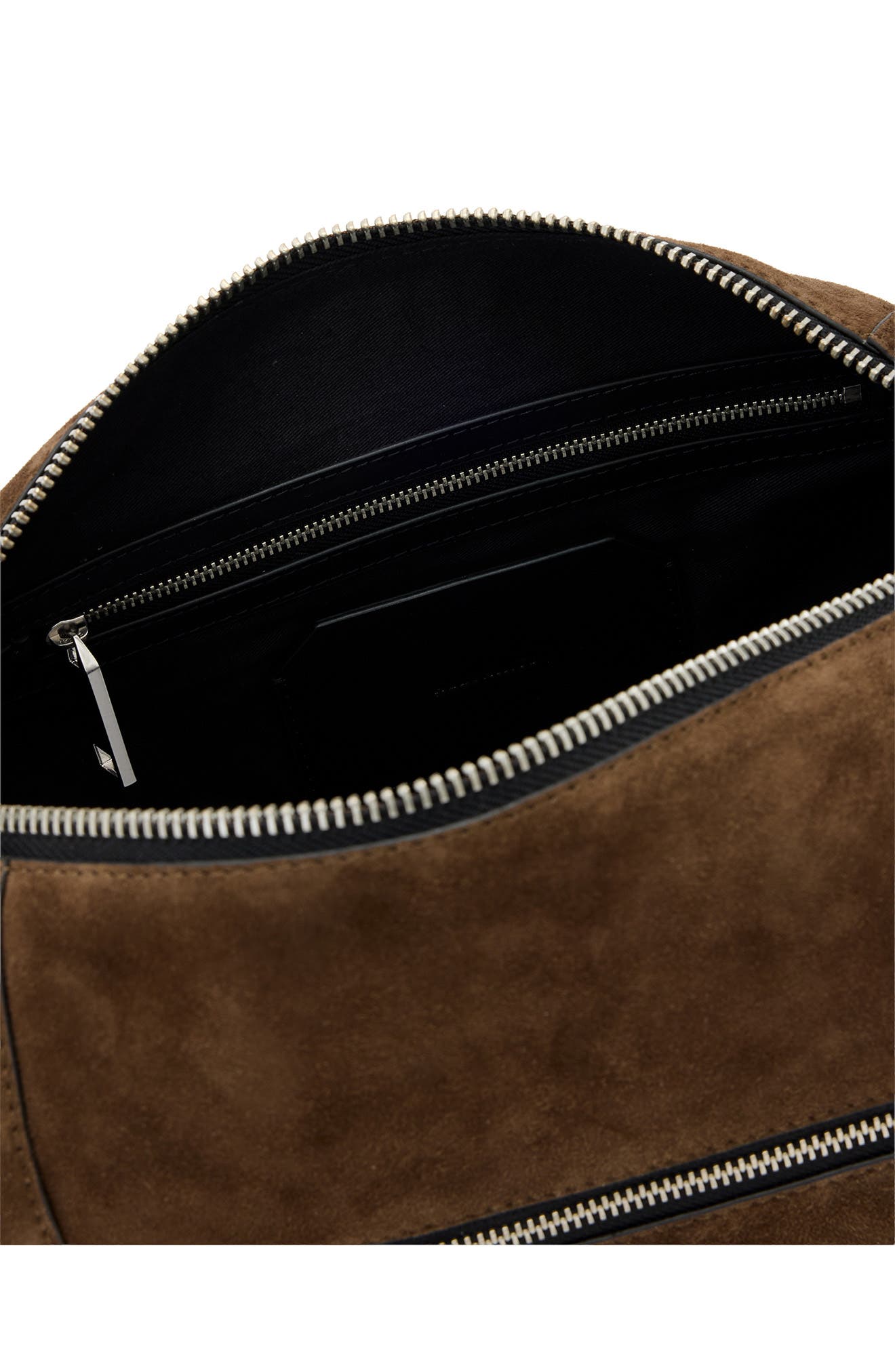 AllSaints Vega Suede Shoulder Bag, Alternate, color, Fango Brown