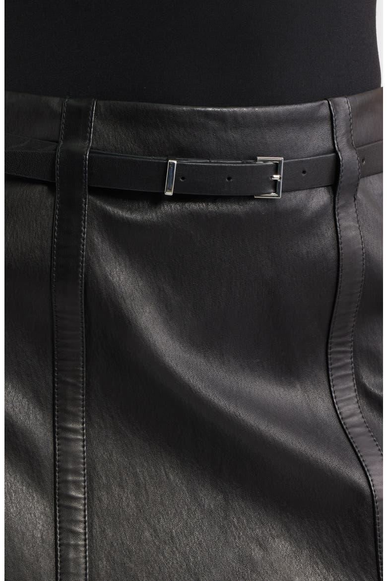 The Belted Leather Miniskirt, Alternate, color, BLACK