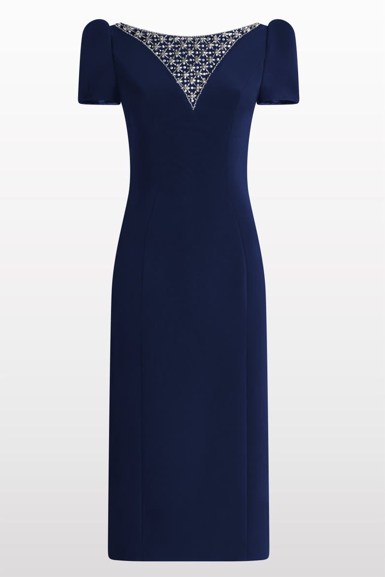 Vienna Embellished Puff-Sleeve Midi Dress, Main, color, Midnight Kiss