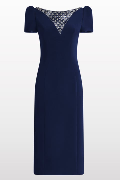 Vienna Embellished Puff-Sleeve Midi Dress