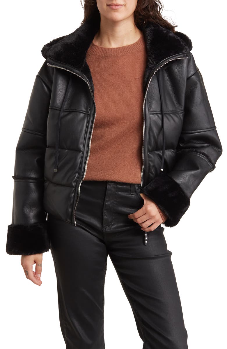 Rebecca Minkoff Faux Leather Puffer Jacket with Faux Fur Lining, Alternate, color, 