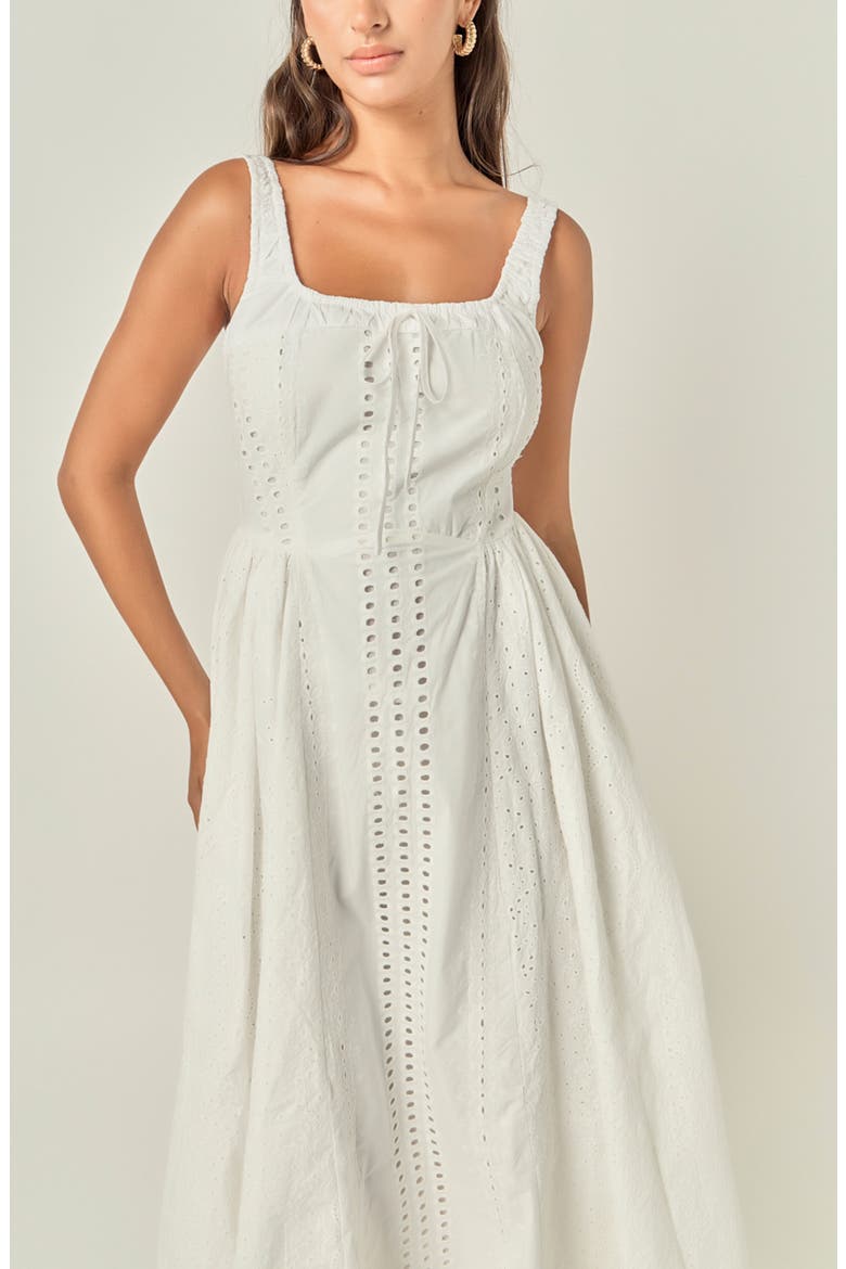 Embroidered Tie Detail Sleeveless Cotton Maxi Dress, Alternate, color, WHITE