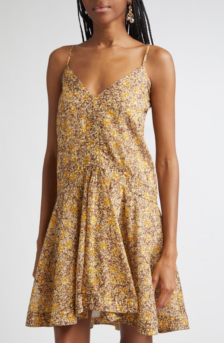Isabel Marant Étoile Danielle Mixed Print Cotton Sundress, Alternate, color, Brown/ Khaki/ Yellow