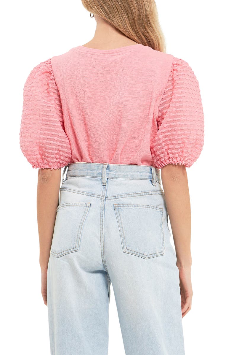 English Factory Textured Mixed Media Puff Sleeve Top, Alternate, color, Pink