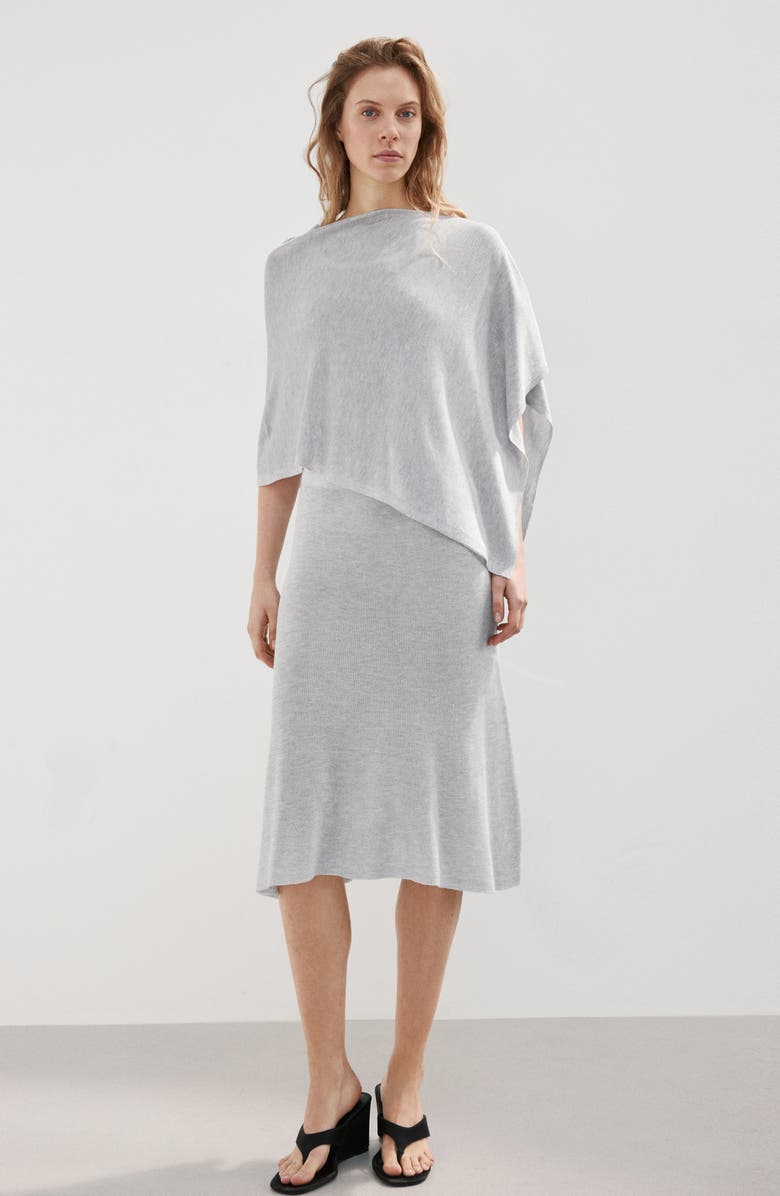 MANGO Raul Asymmetrical Hem Knit Cape, Alternate, color, Light Heather Grey