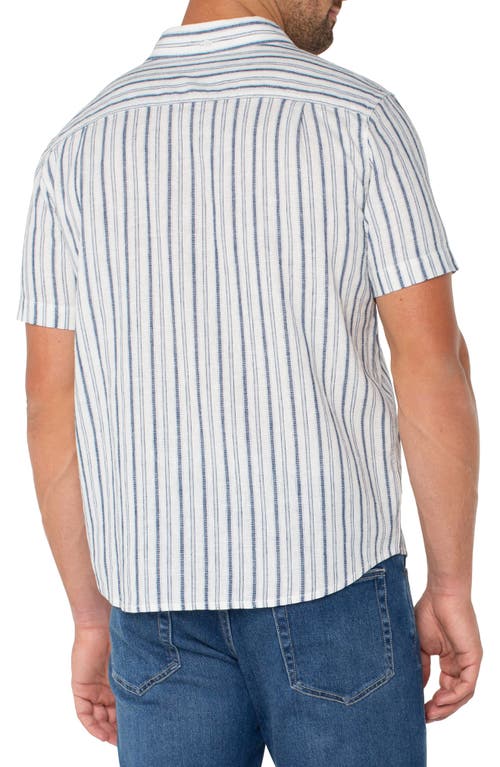 Liverpool Los Angeles Stripe Short Sleeve Linen & Cotton Button-up Shirt In White/navy