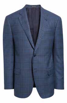 Emporio Armani Textured Blue Plaid Virgin Wool Sport Coat