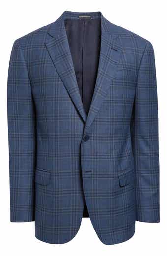 Emporio Armani Textured Blue Plaid Virgin Wool Sport Coat