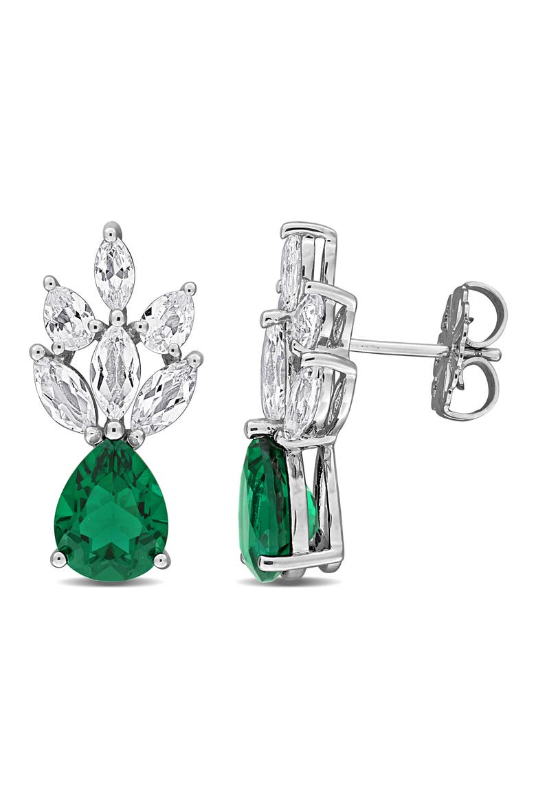 Lab Created Emerald Drop Earrings, Main, color, GREEN