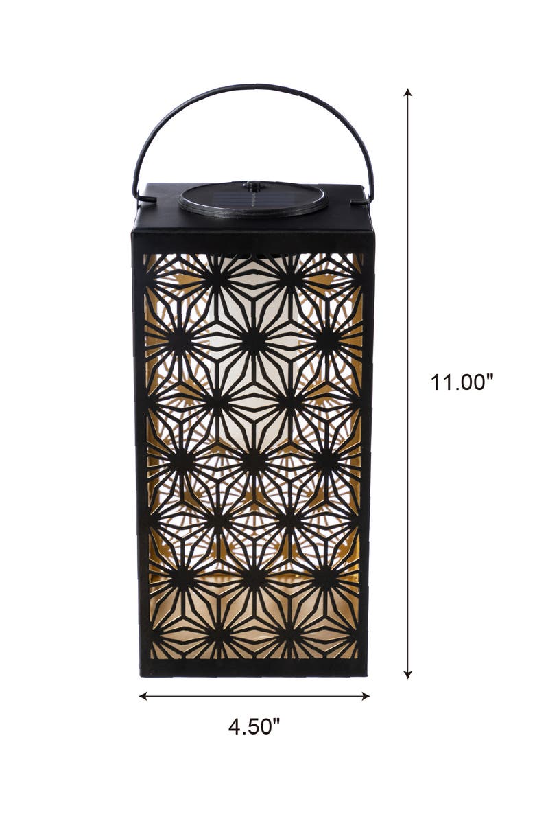 Glitzhome Metal Cutout Pattern Solar Powered Hanging Lantern with LED Light, Alternate, color, Black